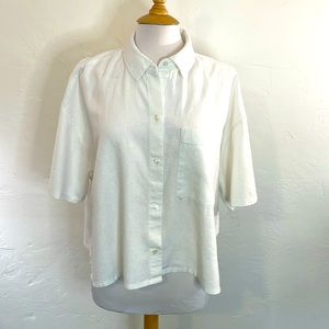 Abercrombie & Fitch Button Up White Cotton Shorter Sleeve Women's Shirt Size L